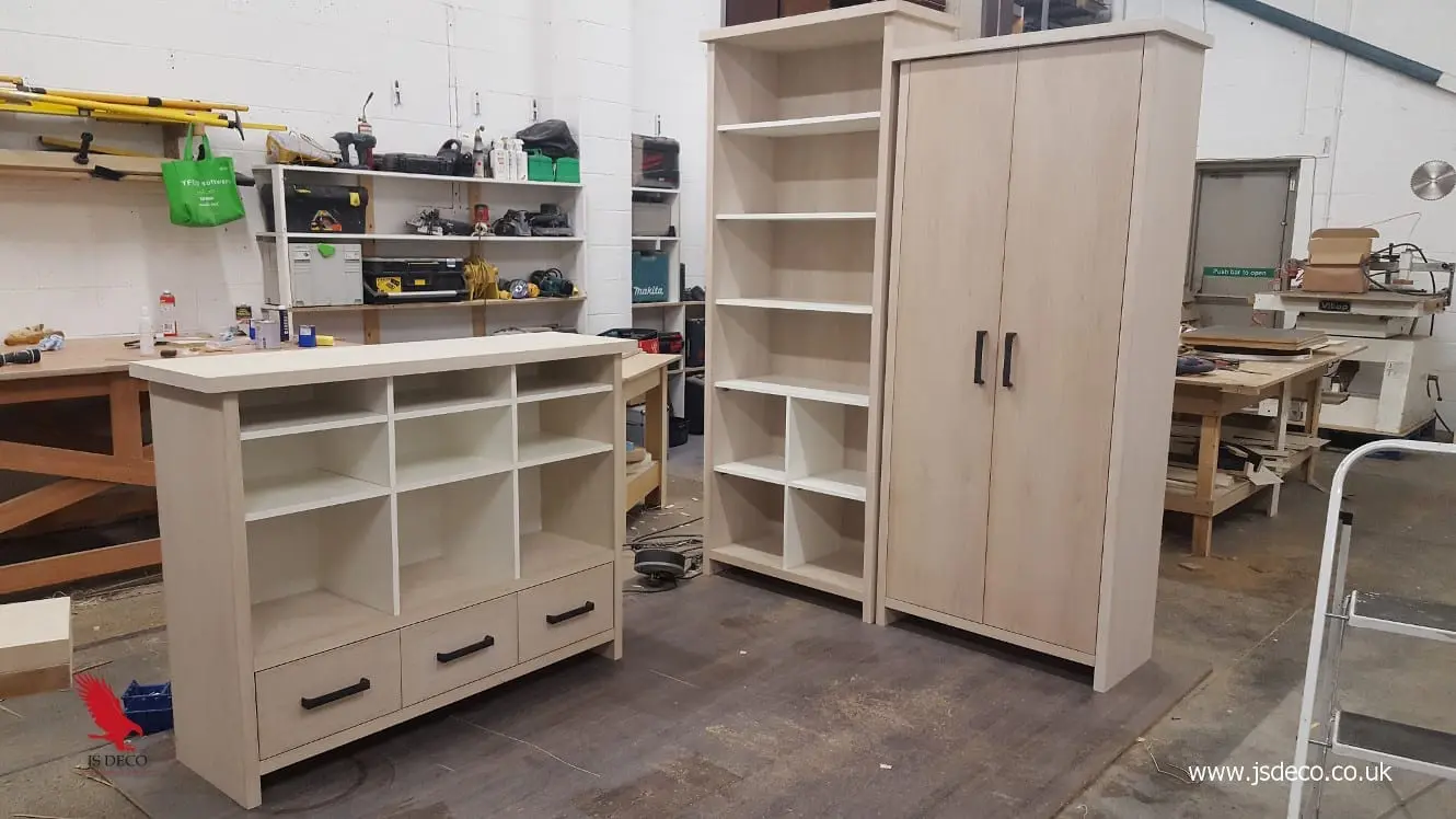 Bespoke oak veneer living room furniture set being manufactured in Wakefield workshop