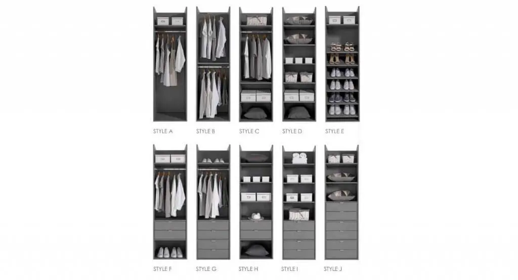 Sliding door wardrobe internal configuration options.