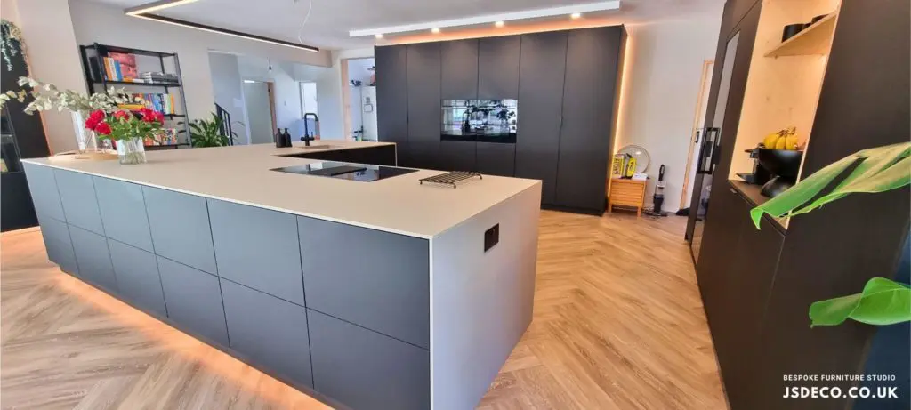 Manchester kitchen island with contrasting light worktop