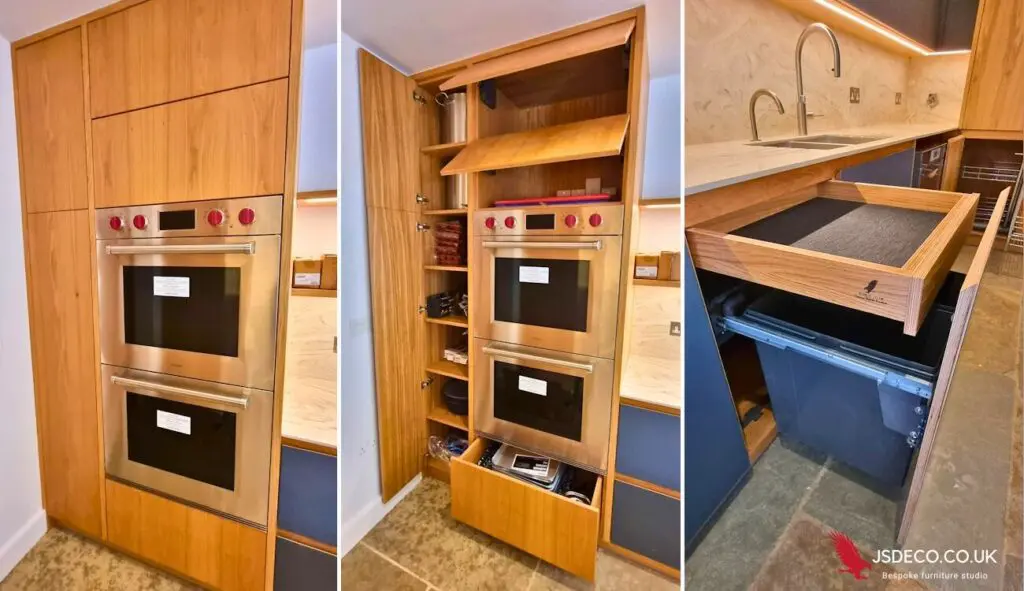 Original detail montage showing the oven housing and internal storage
