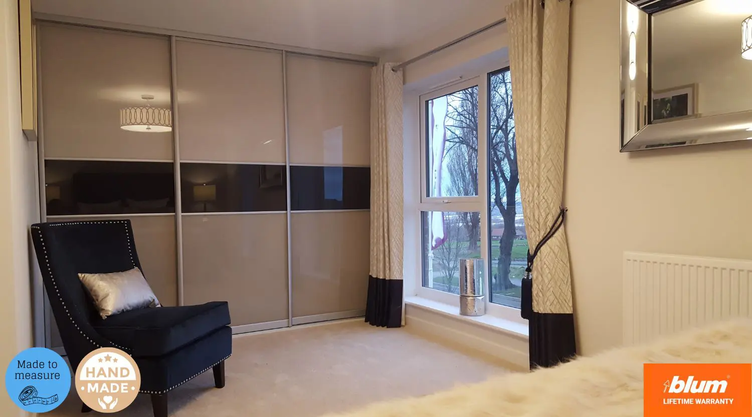 Sliding-door bespoke fitted wardrobe – Wakefield UK Bespoke sliding-door fitted wardrobe in Wakefield, West Yorkshire – made-to-measure bedroom storage UK