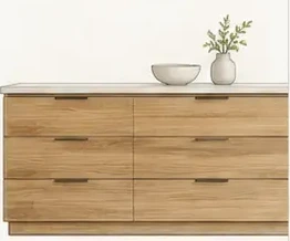 Illustration of coordinated horizontal grain across a bank of drawers.