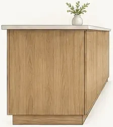 Illustration of the visible timber-faced end panel of a kitchen island.