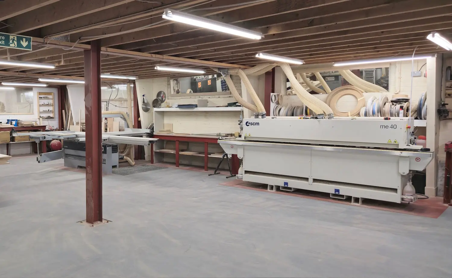 JS DECO bespoke furniture workshop in Wakefield featuring an SCM ME40 edgebander and Felder panel saw