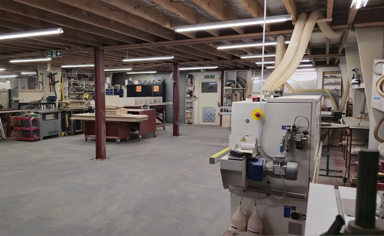 Wide view of JS DECO’s furniture production workshop in Wakefield