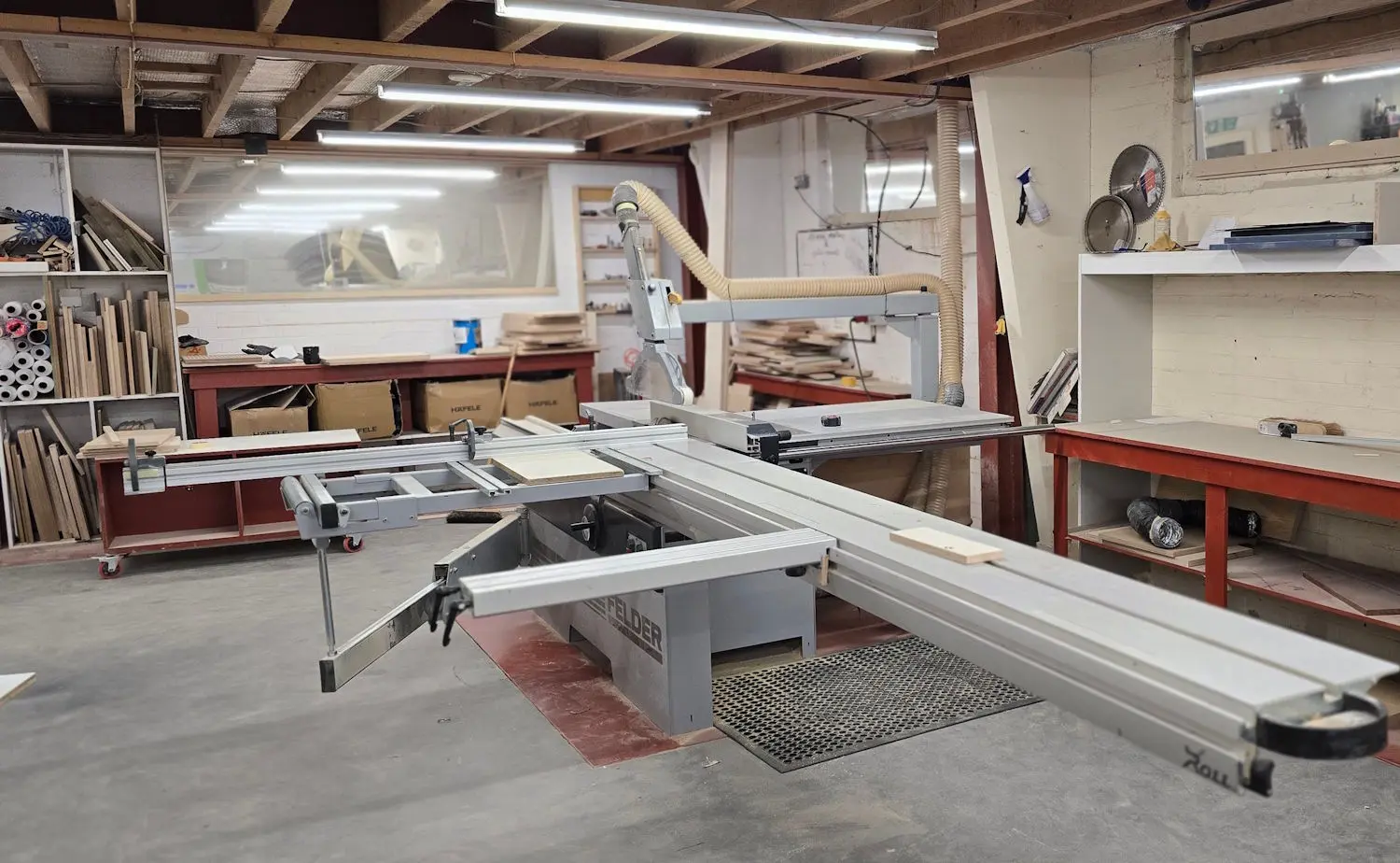 Panel saw cutting station inside JS DECO’s bespoke cabinet-making workshop