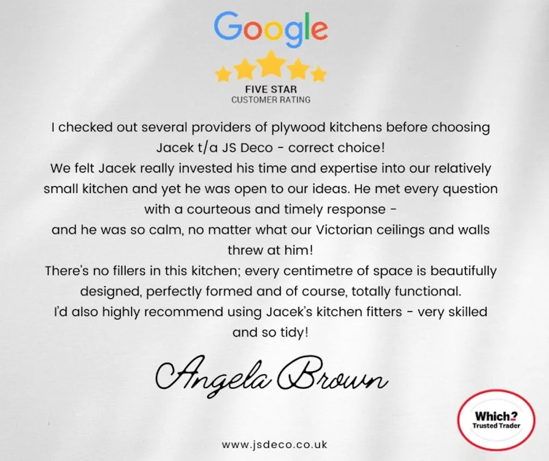 Review reagarding the plywood kitchen Another happy custoemr review of plywood kitchen installed in Matlock, Derbyshire