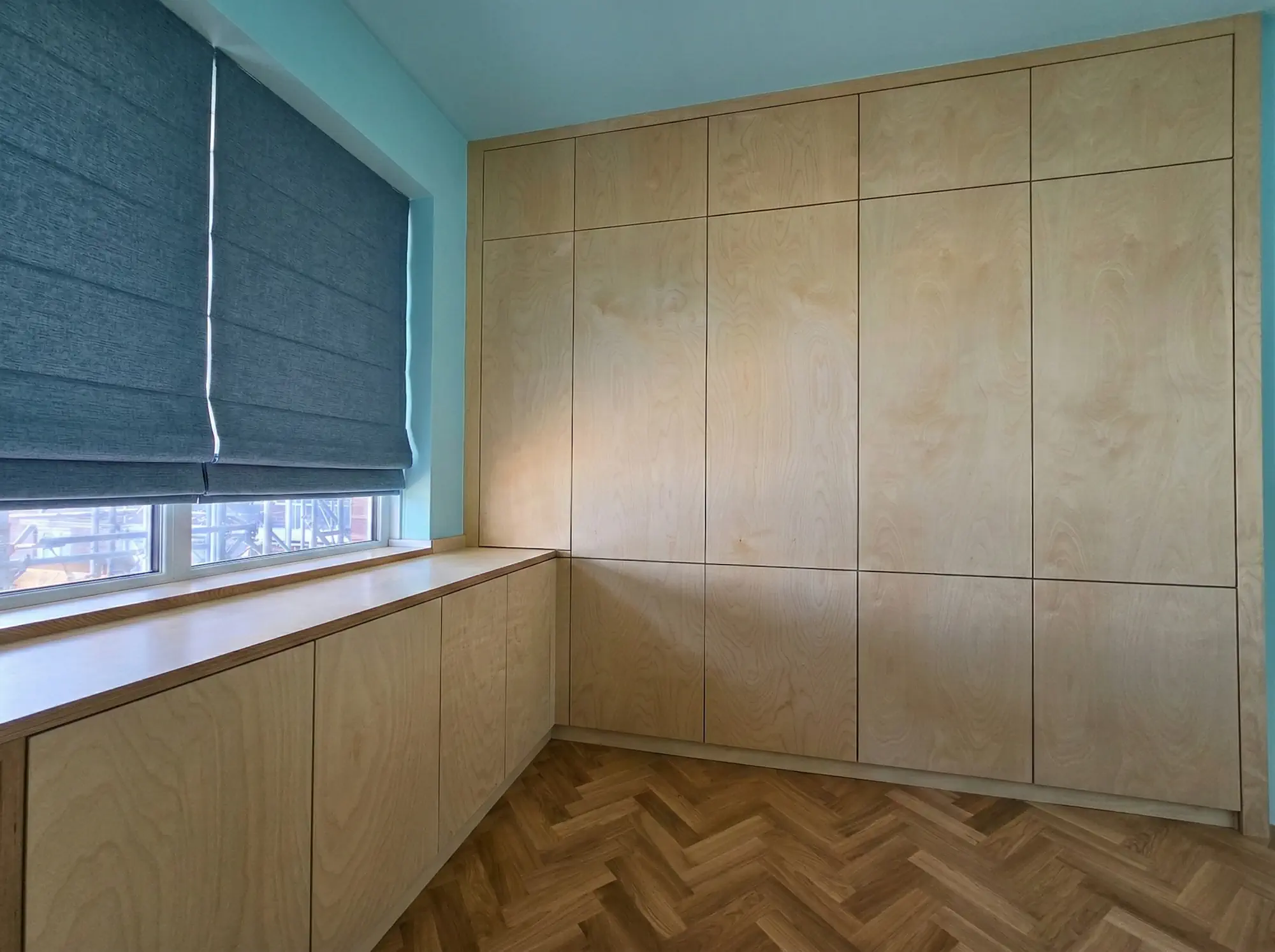 L shape extra tall plywood wardrobe with internall drawers and hanging rails