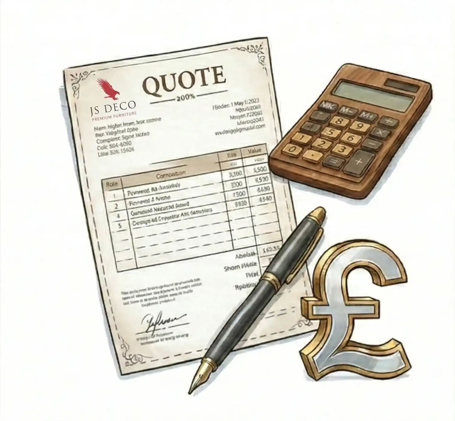 Setting realistic budget for bespoke furniture project Second stage in ordering process of bespoke furniture from JS DECO - setting realisitic budget